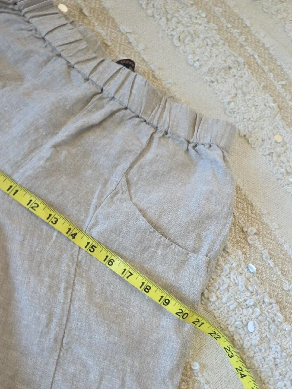 Quince Women's Ankle Linen Cropped Pull On Pants in Light Beige Flax Small